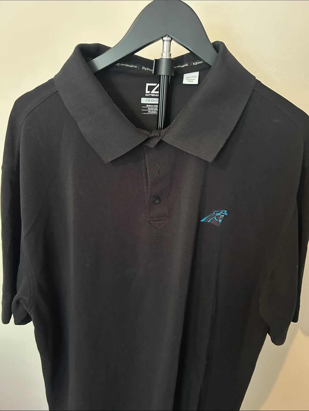 Cutter & Buck Dry Tech Men's Black Polo with Carolina Panther Logo